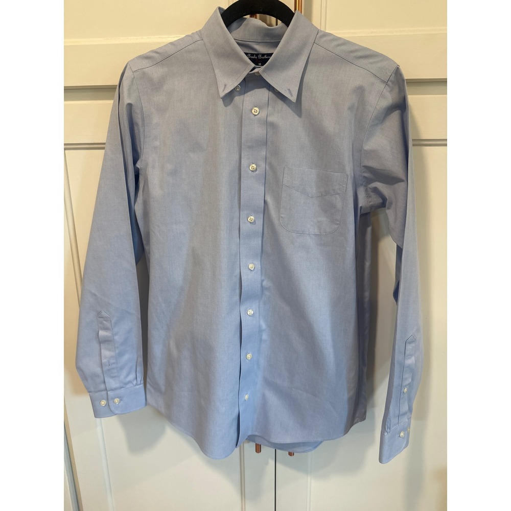Brooks Brothers Fleece Boys Light Blue Non-Iron Cotton Button Down Shirt Size 18